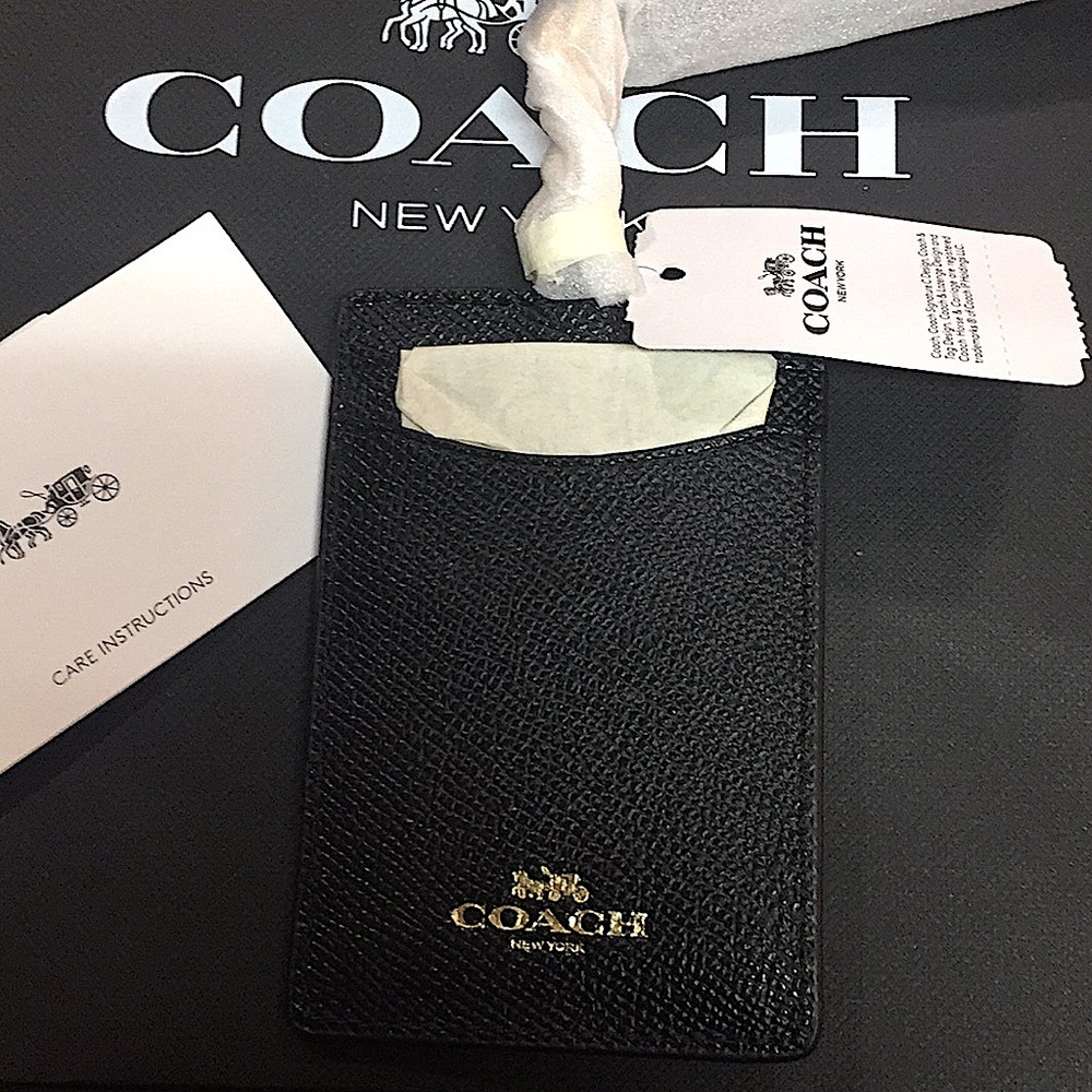 (UNISEX) COACH - ID LANYARD BLACK LEATHER (NWT)